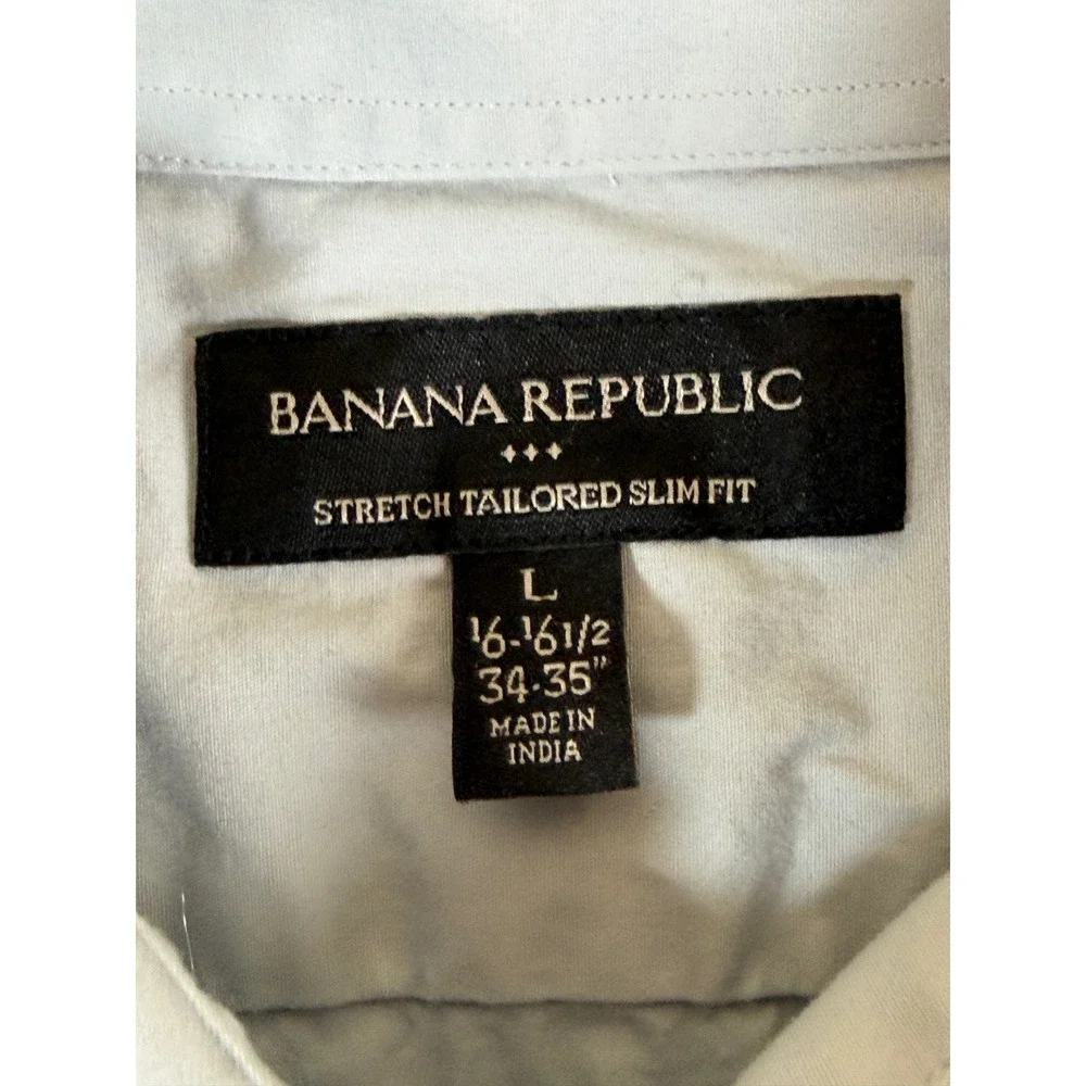 Banana Republic Mens Tailored Slim Fit Stretch Shirt Light Blue 16-16.5 34-35 L